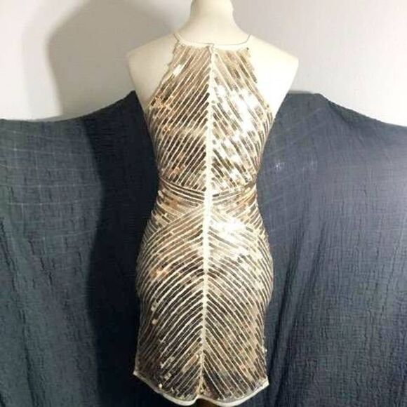 Lulus Ace of Spades Gold Sequence Bodycon Dress Size XS - Picture 4 of 12